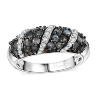 Narsipatnam Alexandrite and White Zircon 1.30 ctw Waves Ring in Rhodium Over Sterling Silver (Size 10.0)