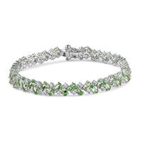 D'Joy Tsavorite Garnet and White Zircon 14.75 ctw Bracelet in Rhodium Over Sterling Silver (7.25 In)