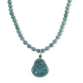 Natural Olmec Jadeite 310.00 ctw Carved Buddha Pendant with Beaded Necklace in Rhodium Over Sterling Silver 20 Inches - Sticky add to cart bar