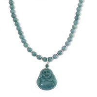 Natural Olmec Jadeite 310.00 ctw Carved Buddha Pendant with Beaded Necklace in Rhodium Over Sterling Silver 20 Inches