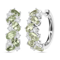 D'Joy Tsavorite Garnet and White Zircon 3.70 ctw Hoop Earrings in Rhodium Over Sterling Silver