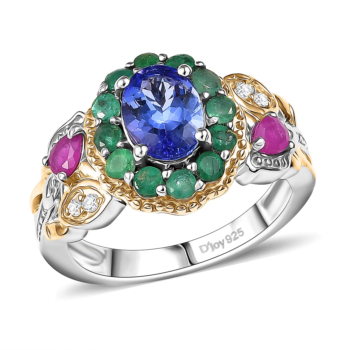 28th Apr TLV Premium Tanzanite, Multi Gemstone Floral Ring in 18K Vermeil YG and Rhodium Over Sterling Silver (Size 10.0) 2.30 ctw