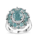 Grandidierite, White Zircon Floral Ring in Rhodium Over Sterling Silver (Size 10.0) 4.25 ctw - Sticky add to cart bar