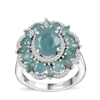 Grandidierite, White Zircon Floral Ring in Rhodium Over Sterling Silver (Size 10.0) 4.25 ctw