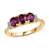 Premium Radiant Ember Garnet, Diamond Ring in 18K Vermeil YG Sterling Silver (Size 10.0) 1.40 ctw