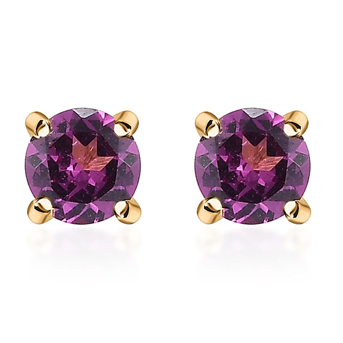 D'Joy Premium Radiant Ember Garnet 0.90 ctw Solitaire Stud Earrings in 18K Vermeil Yellow Gold Over Sterling Silver