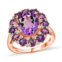 AAA Rose De France Amethyst, Multi Gemstone Ring in 18K Vermeil RG Over Sterling Silver (Size 10.0) 8.20 ctw
