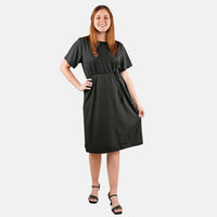 Tamsy Black Round Neck Midi Dress with Waist Tie - US Medium