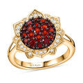 Karis Mozambique Garnet and White Zircon 1.20 ctw Lotus Flower Ring in 18K Yellow Gold Plated (Size 10.0) - Sticky add to cart bar