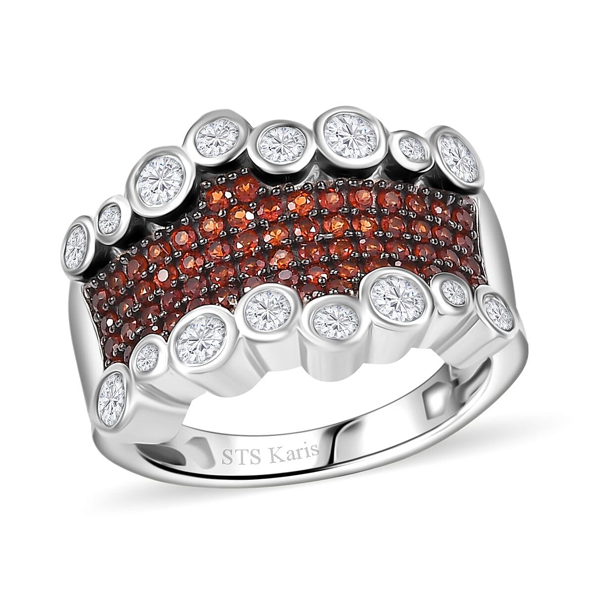 Karis Premium Mozambique Garnet and White Zircon 1.70 ctw Bubbles Ring in Platinum Bond (Size 10.0)