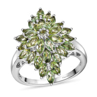 Natural Green Apatite Floral Spray Ring in Rhodium Over Sterling Silver (Size 9.0) 3.20 ctw