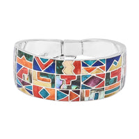 Peruvian Artistry Multi Gemstone Inka Calender Bangle Bracelet in Sterling Silver (7.00 In) 12.65 ctw