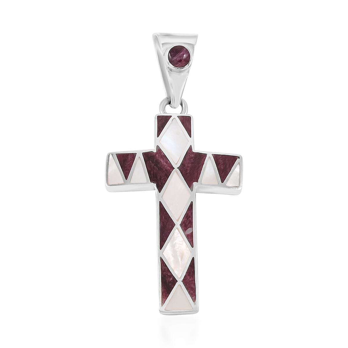 Peruvian Artistry Multi Gemstone White and Purple 0.80 ctw Small Cross Pendant without Chain in Sterling Silver