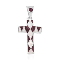 Peruvian Artistry Multi Gemstone White and Purple 0.80 ctw Small Cross Pendant without Chain in Sterling Silver