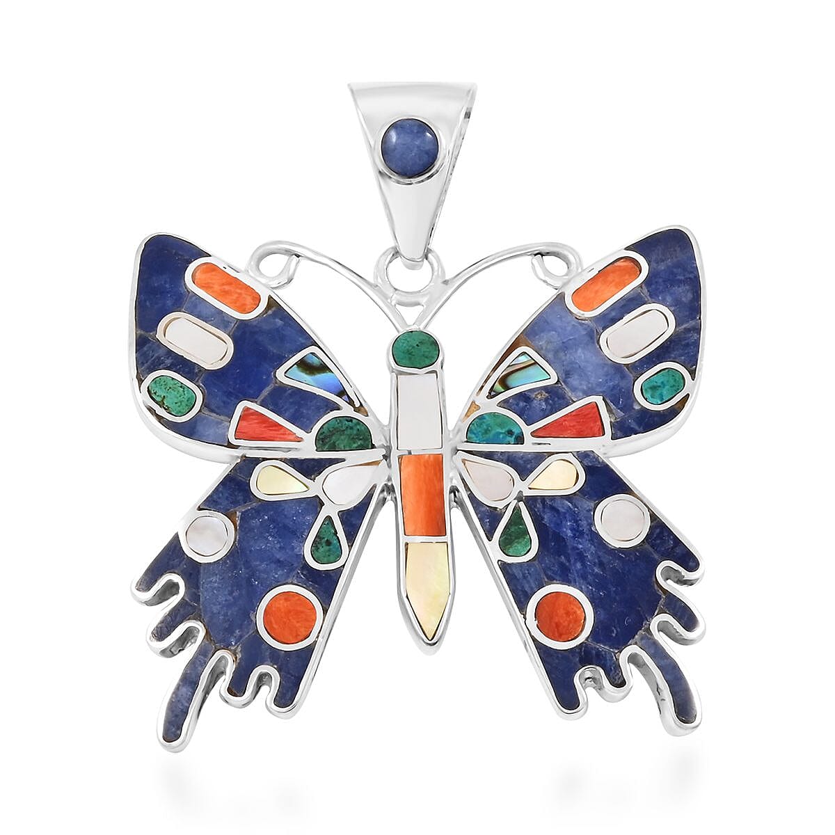 Peruvian Artistry Multi Gemstone 2.90 ctw Super Butterfly Pendant without Chain in Sterling Silver