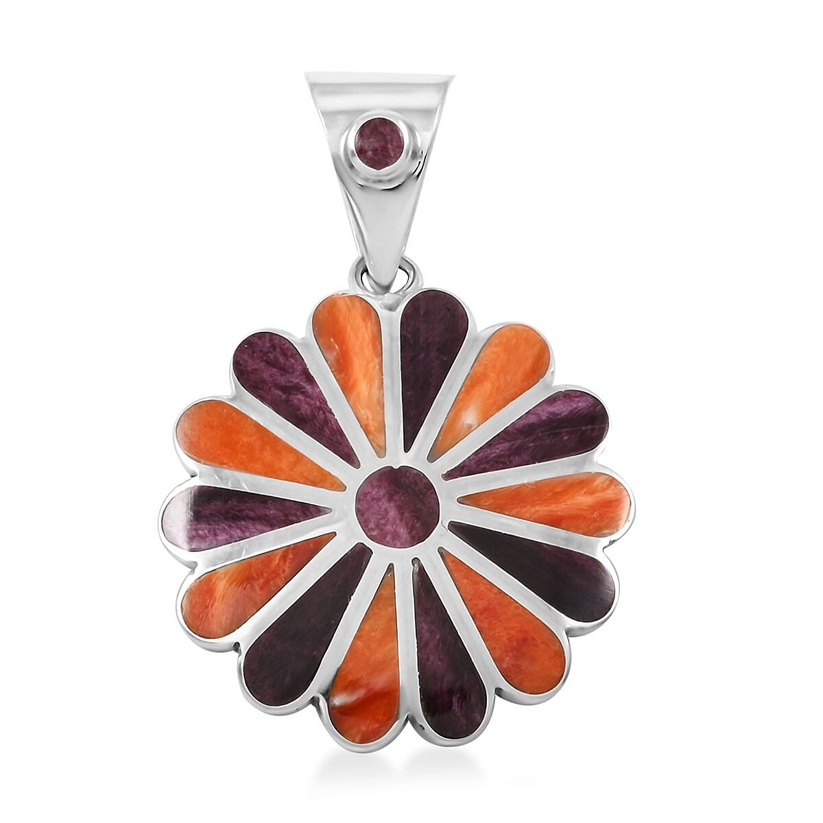 Peruvian Artistry Multi Gemstone 1.35 ctw Flower Pendant without Chain in Sterling Silver