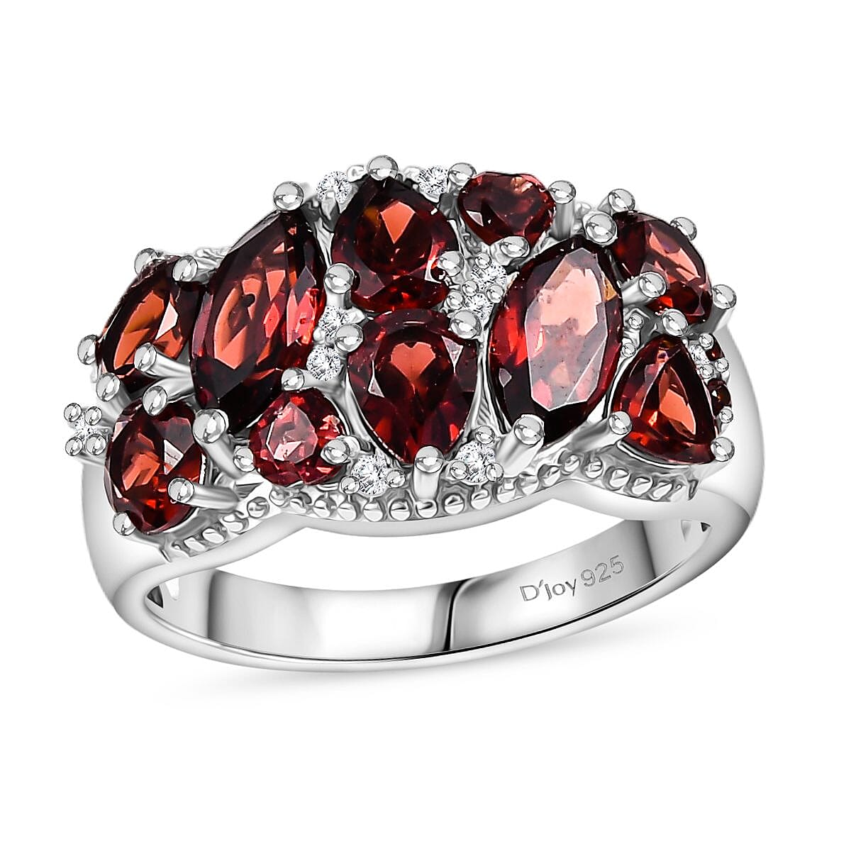 Mozambique Garnet, White Zircon Ring in Platinum Over Sterling Silver (Size 10.0) 4.00 ctw