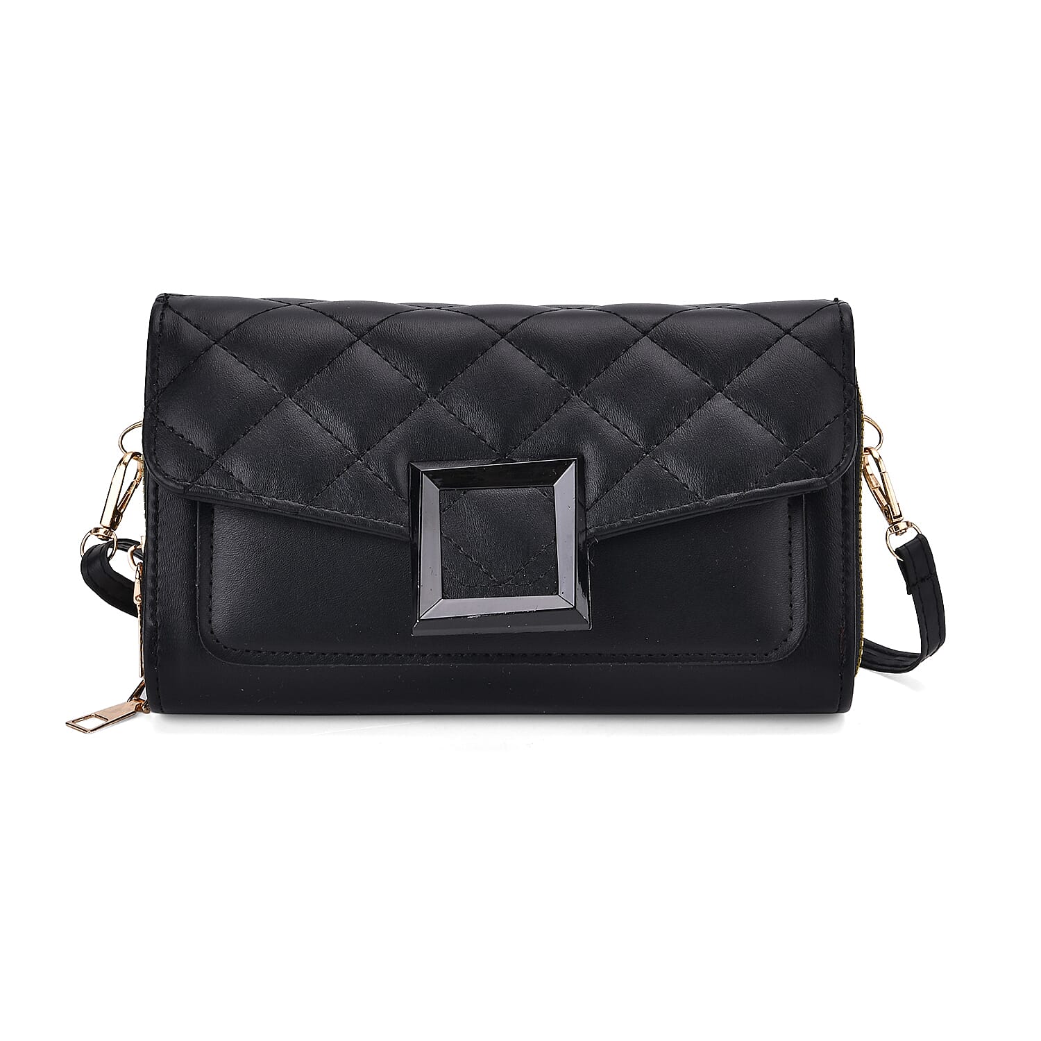Black Faux Leather Crossbody Bag (7.87"x1.97"x4.72")
