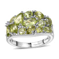 Arizona Peridot and White Zircon 3.30 ctw Verdant Mosaic Ring in Platinum Over Sterling Silver (Size 10.0) - Sticky add to cart bar