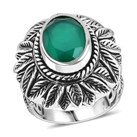 Bali Legacy Verde Onyx Leaf Ring in Sterling Silver (Size 10.0) 5.20 ctw
