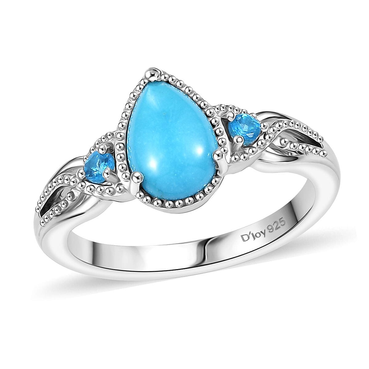 Premium Sleeping Beauty Turquoise and Malgache Neon Apatite 1.40 ctw Infinity Ring in Platinum Over Sterling Silver (Size 10.0)