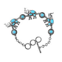D'Joy Indian Artisan Crafted Sleeping Beauty Turquoise 5.50 ctw Majestic Elephants Bracelet in Sterling Silver (6.50-8.0In)