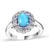 Sleeping Beauty Turquoise, Tanzanite Azure Majesty Ring in Platinum Over Sterling Silver (Size 10.0) 1.50 ctw