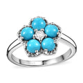 Sleeping Beauty Turquoise and White Zircon 1.50 ctw Flower Ring in Platinum Over Sterling Silver (Size 10.0) - Sticky add to cart bar