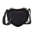 Black Heart Shape Faux Leather Crossbody Bag (7.87"x1.97"x4.72") with Adjustable Shoulder Strap - Sticky add to cart bar