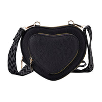 Black Heart Shape Faux Leather Crossbody Bag (7.87"x1.97"x4.72") with Adjustable Shoulder Strap