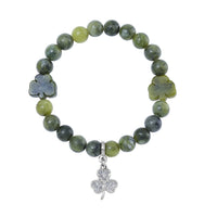 Connemara Marble and White Austrian Crystal Stretch Charm 102.00 ctw Bracelet in Silvertone