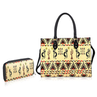 "SUKRITI- KOKOPELLI Inspiration prints Handpainted 100% Genuine Leather Tote with Wallet set  Handbag- Length Size: 15 in, Width Size: 5 in, Height Size: 11.5 inches Wallet-9(L)x1(W)x5(H) IN
