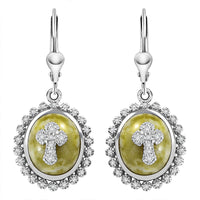 D'Joy Connemara Marble and White Zircon 12.00 ctw Celtic Cross Earrings in Platinum Over Sterling Silver