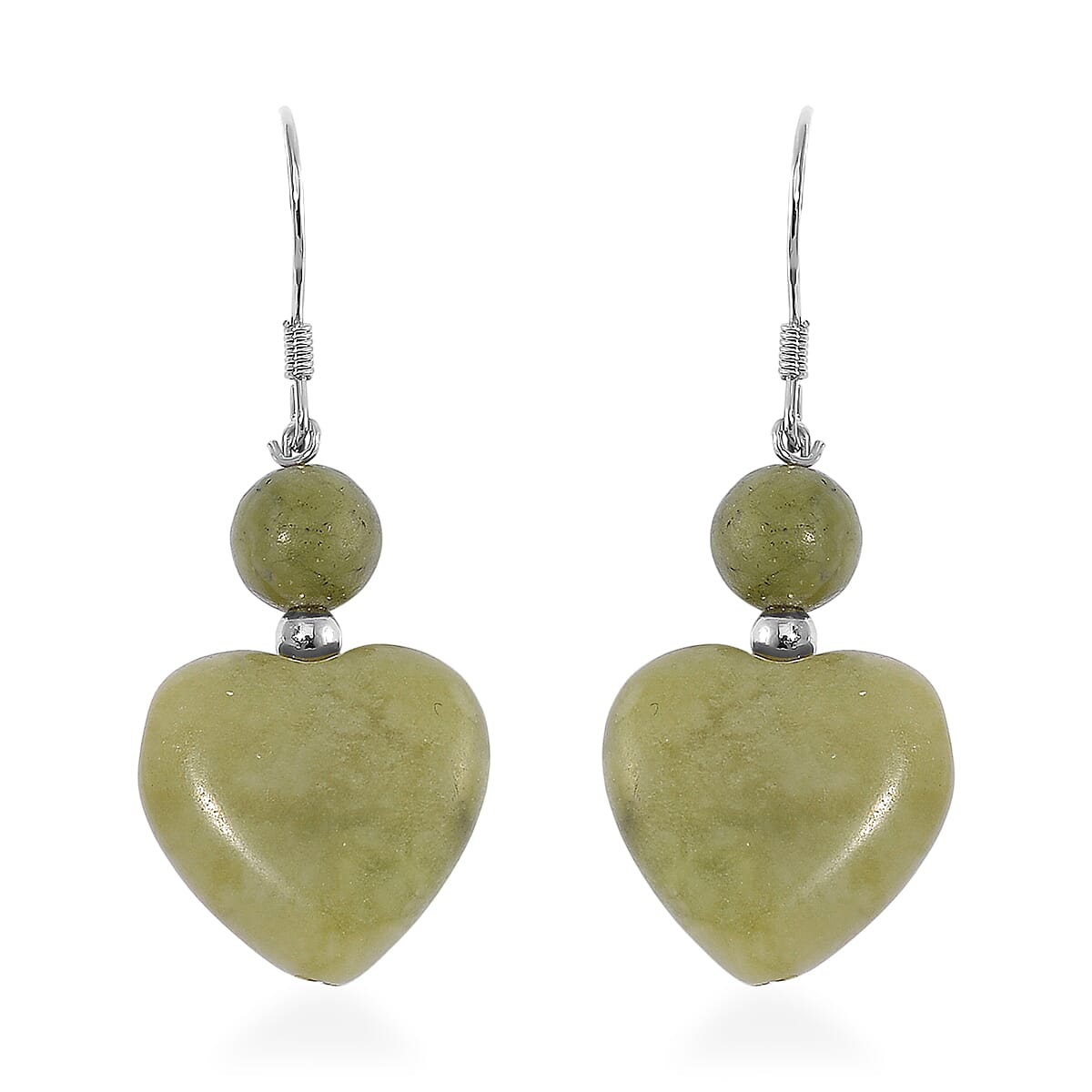 Connemara Marble 22.00 ctw Heart Earrings in Rhodium Over Sterling Silver
