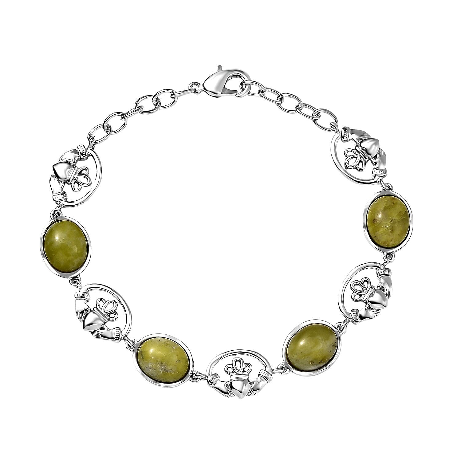 Karis Connemara Marble 13.10 ctw Claddagh Bracelet in Platinum Bond (7.25 In)