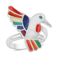 Multi Gemstones Humming Bird Adjustible Ring in Sterling Silver 1.00 ctw
