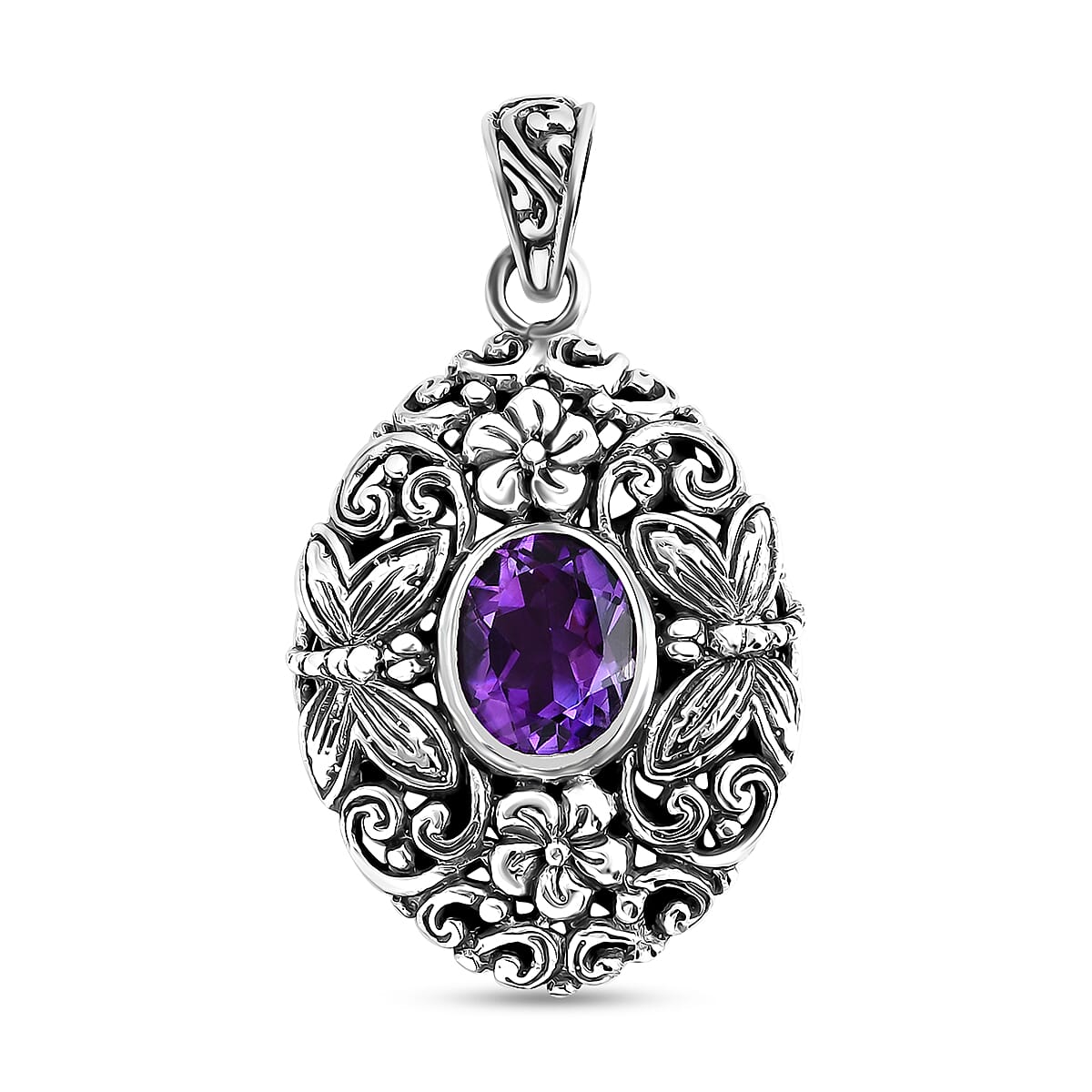 Bali Legacy Moroccan Rose 3.35 ctw Flower with Dragonfly Pendant without Chain in Sterling Silver