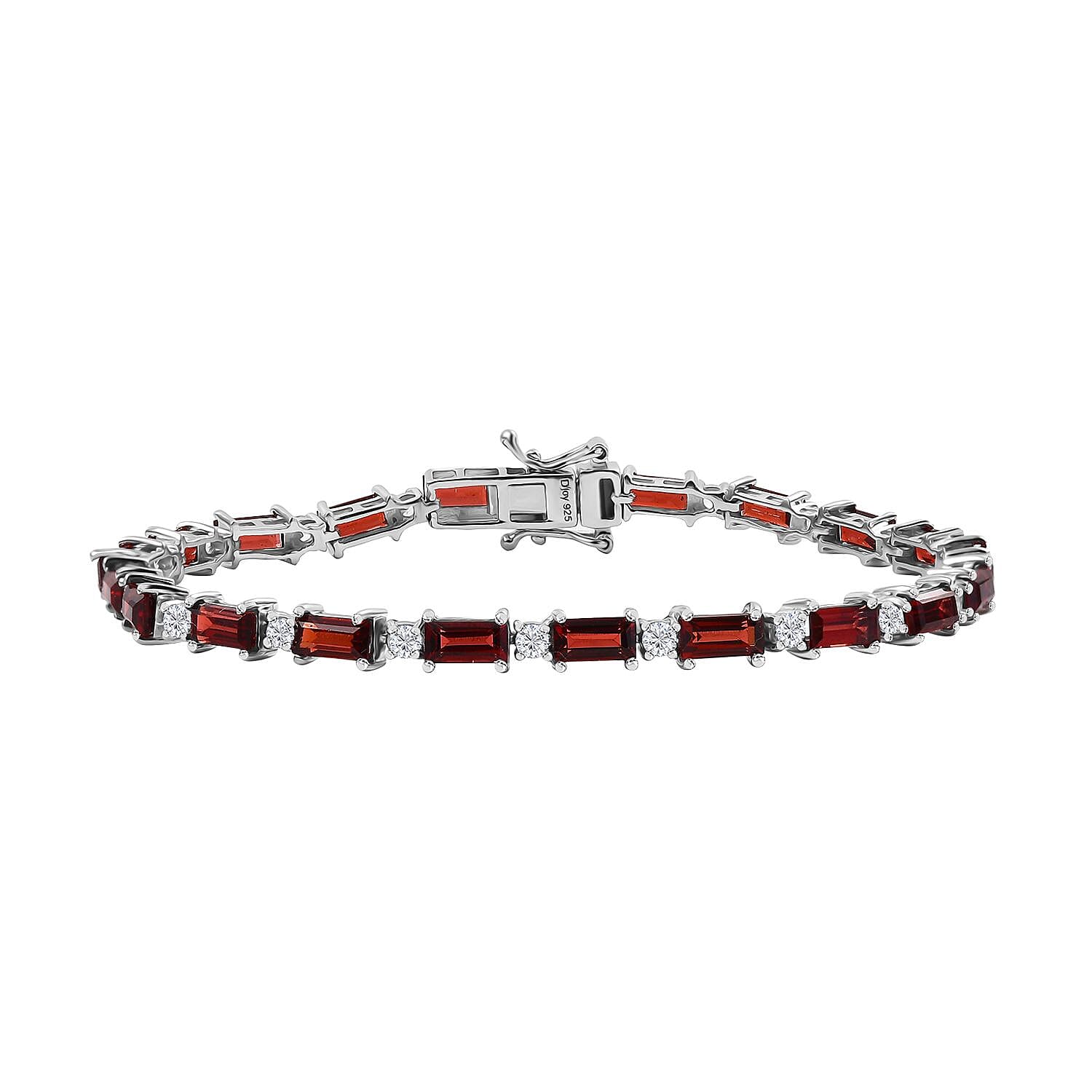 Mozambique Garnet and White Zircon 12.75 ctw Bracelet in Rhodium Over Sterling Silver (7.25 In)