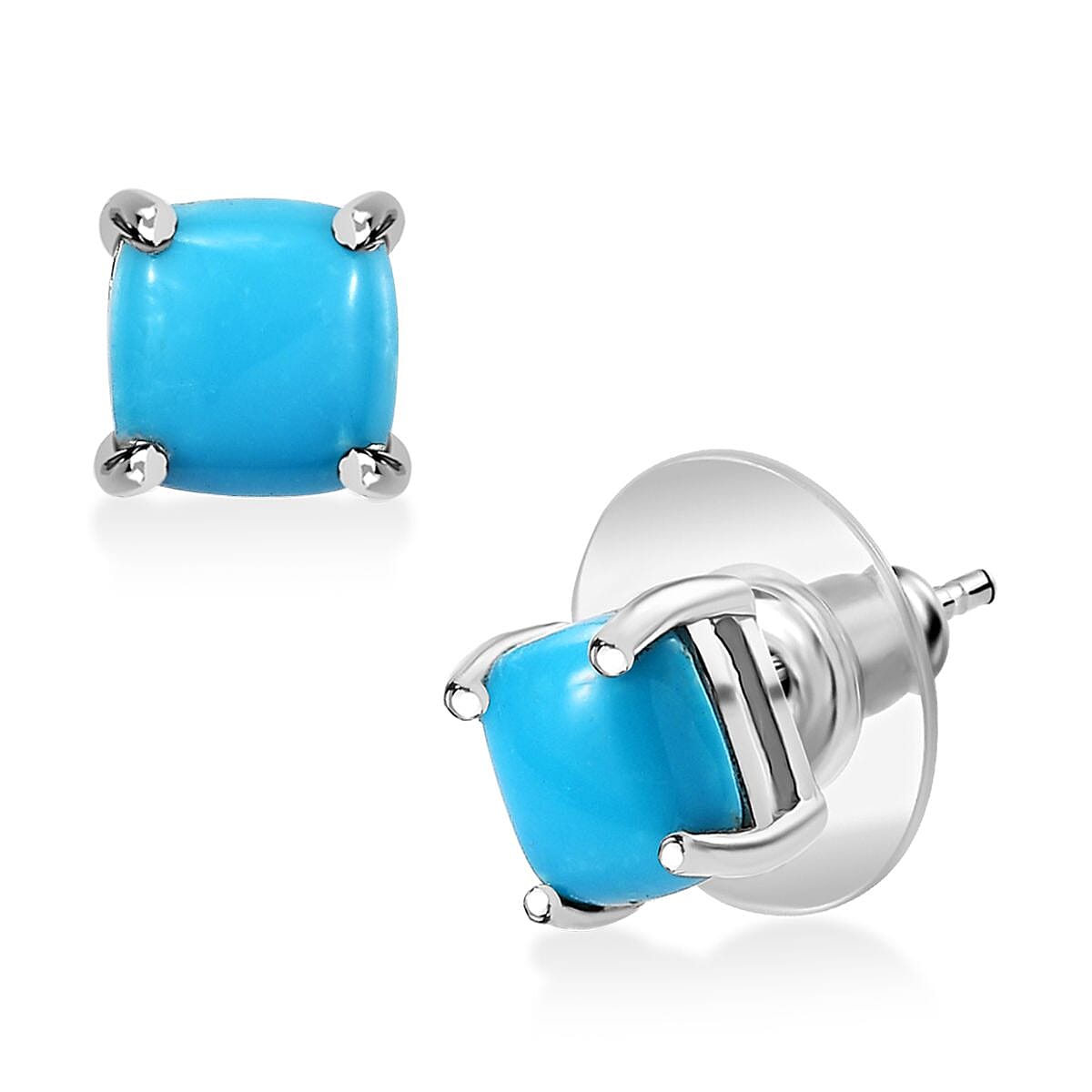 D'Joy Premium Sleeping Beauty Turquoise 1.75 ctw Solitaire Stud Earrings in Platinum Over Sterling Silver