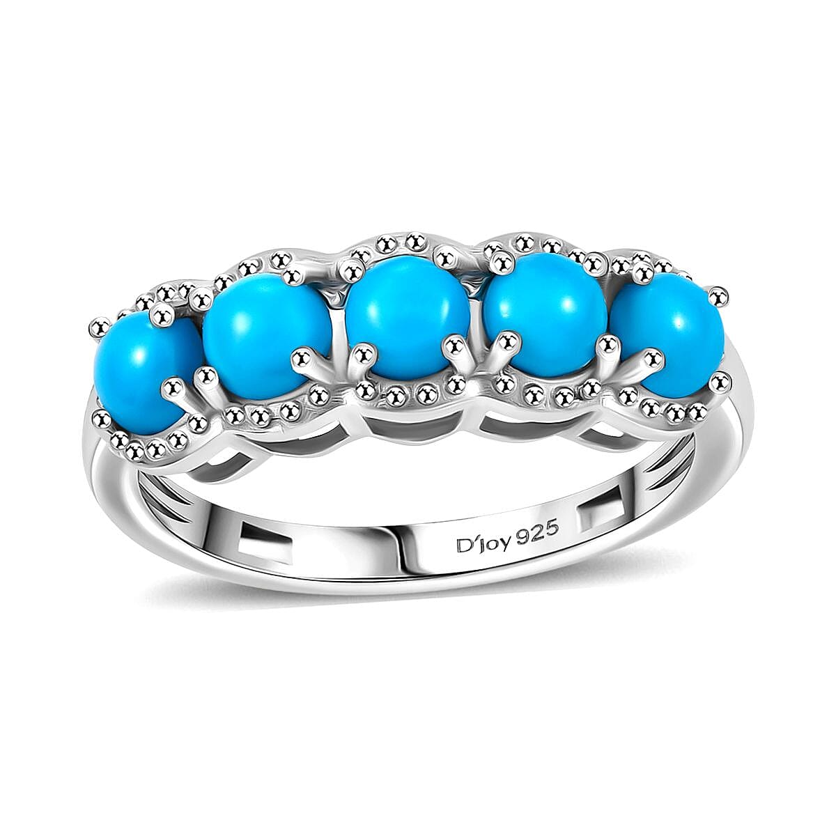 Sleeping Beauty Turquoise 1.40 ctw 5 Stone Ring in Platinum Over Sterling Silver (Size 10.0)