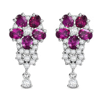 D'Joy AAA Radiant Ember Garnet and White Zircon 3.30 ctw Dangling Floral Earrings in Rhodium Over Sterling Silver