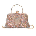 Champagne 3D Peacock Pattern Crystal Clutch Bag with Shoulder Chain Strap - Sticky add to cart bar