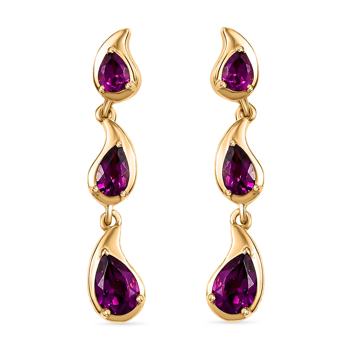D'Joy AAA Radiant Ember Garnet 2.20 ctw Dangling Earrings in 18K Yellow Gold Vermeil Sterling Silver