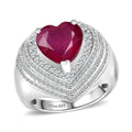 Niassa Ruby(FF) and White Zircon 6.60 ctw Heart Ring in Rhodium Over Sterling Silver (Size 10.0) - Sticky add to cart bar