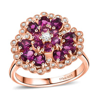 AAA Radiant Ember Garnet, White Zircon Peacock Feather Ring in 18K Vermeil RG Over Sterling Silver (Size 10.0) 3.15 ctw