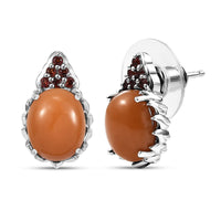 D'Joy Caramel Opal and Mozambique Garnet 4.00 ctw Floral Earrings in Platinum Over Sterling Silver