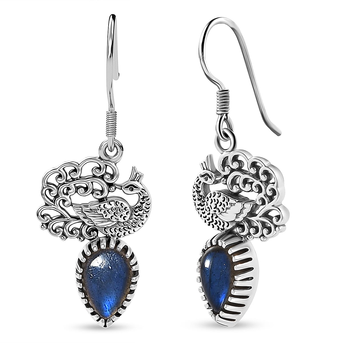 D'Joy Indian Artisan Crafted Malagasy Labradorite 3.40 ctw Regal Splendor Earrings in Sterling Silver
