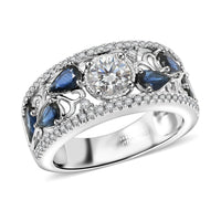 Modani White Diamond (VS,G) and Blue Sapphire 1.76 ctw Ring in 950 Platinum 9.55 Grams