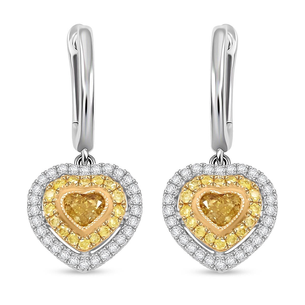 Modani Natural Yellow and White Diamond 0.61 ctw Earrings in 950 Platinum and 18K Yellow Gold