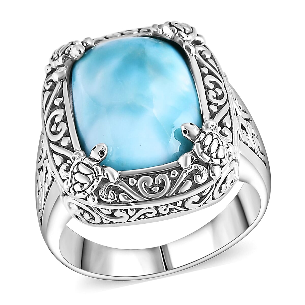 Bali Legacy Larimar Turtle Ring in Sterling Silver (Size 8.0) 12.60 ctw